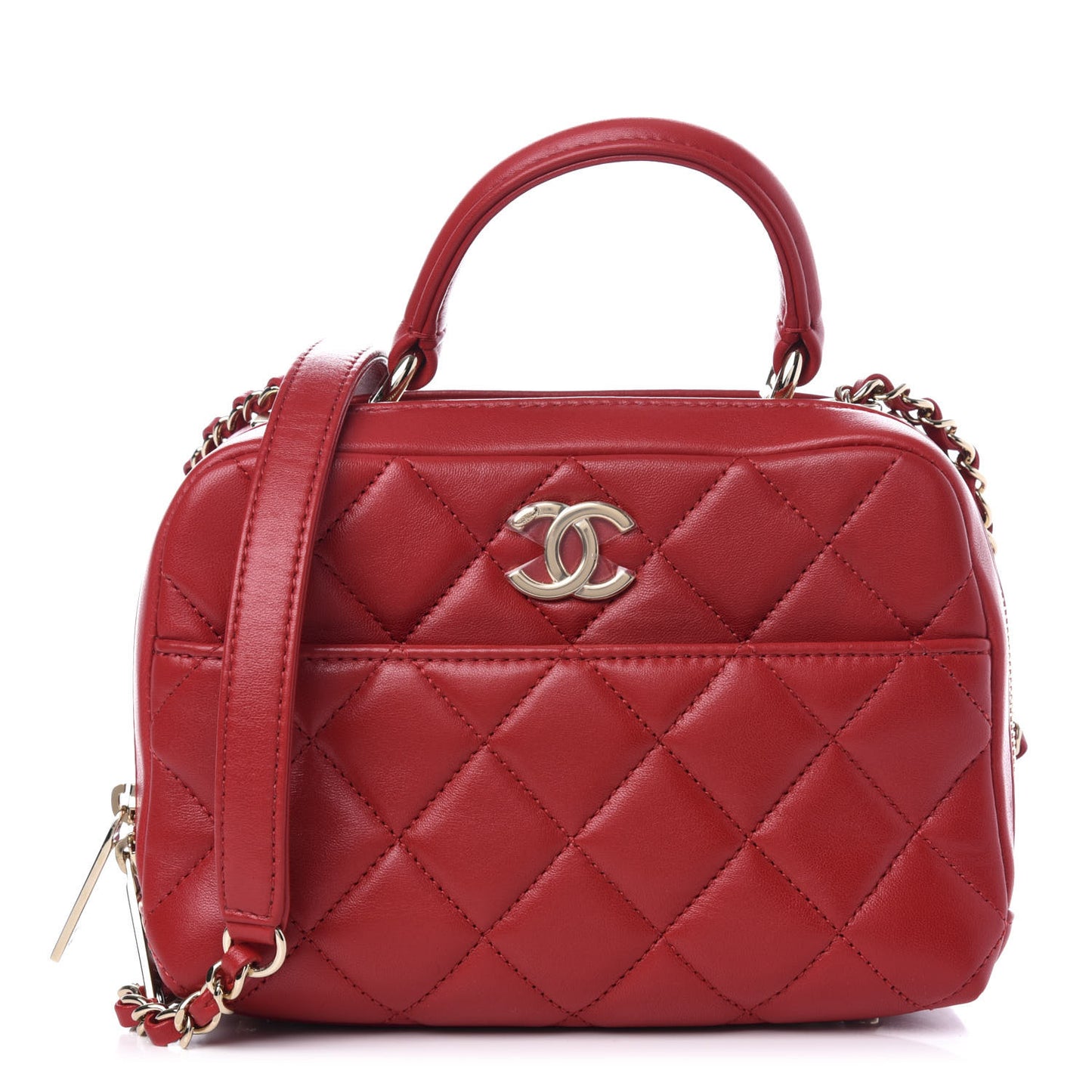 Lambskin Quilted Small Trendy CC Bowling Bag Red