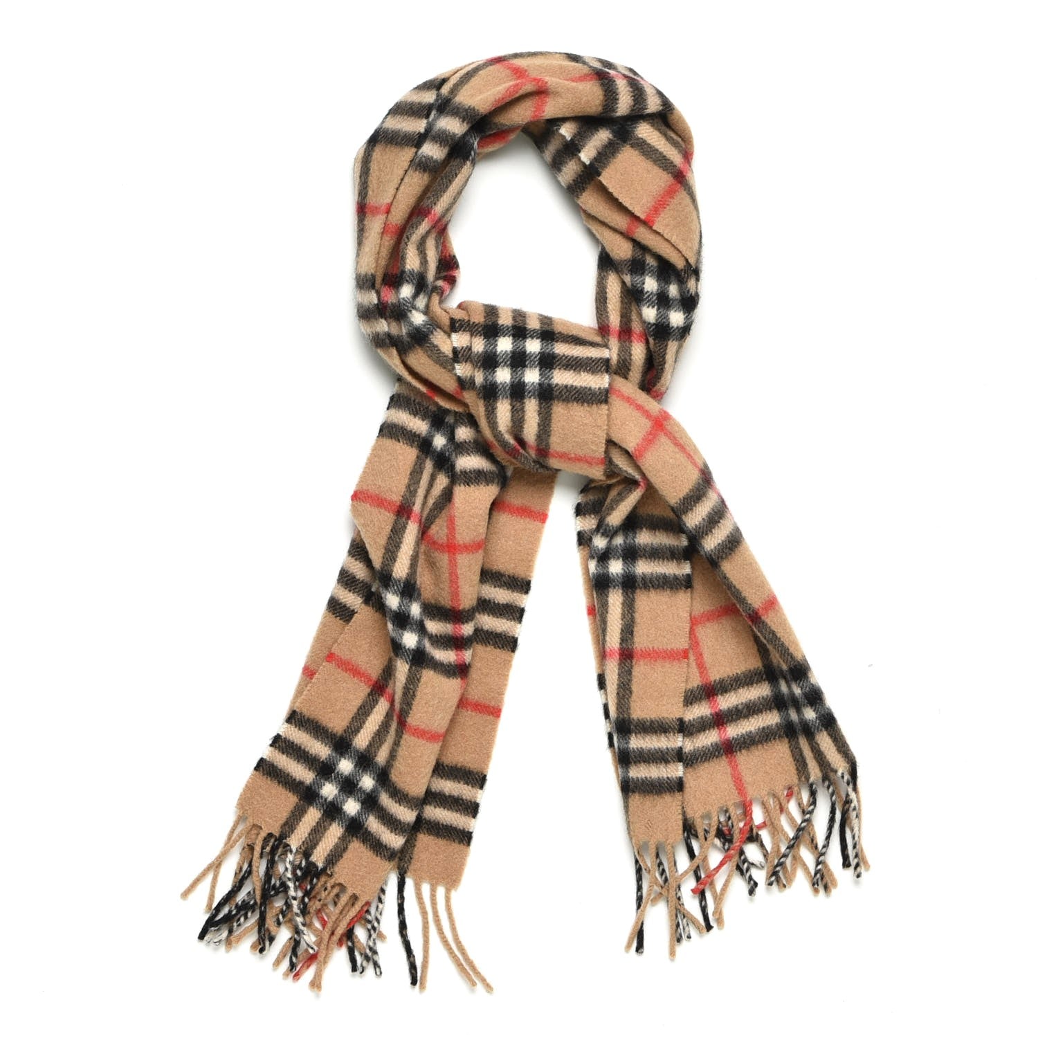 Burberry Cashmere House Check Fringe Scarf Camel 1 of 4