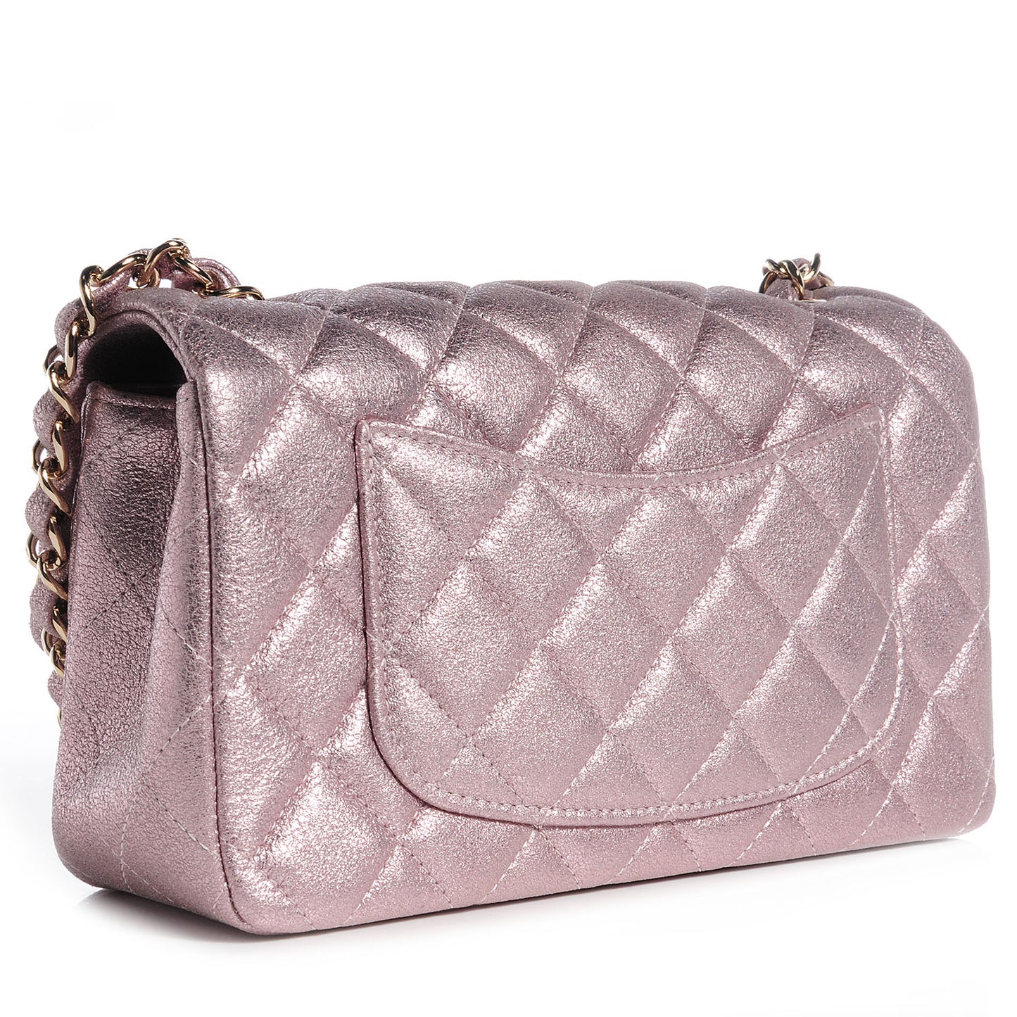 Metallic Goatskin Quilted Mini Flap Pink