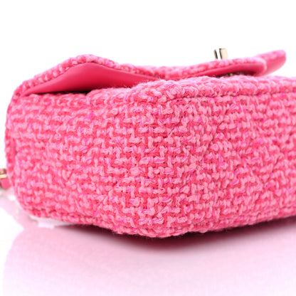 Chanel Wool Tweed Quilted Mini Rectangular Flap Dark Pink Fuchsia 7 of 10