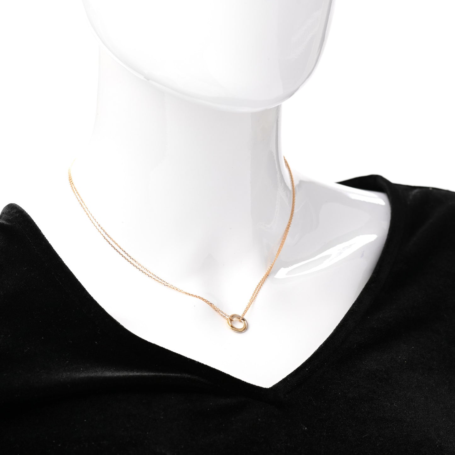 18K Pink Yellow White Gold Trinity Double Chain Pendant Necklace