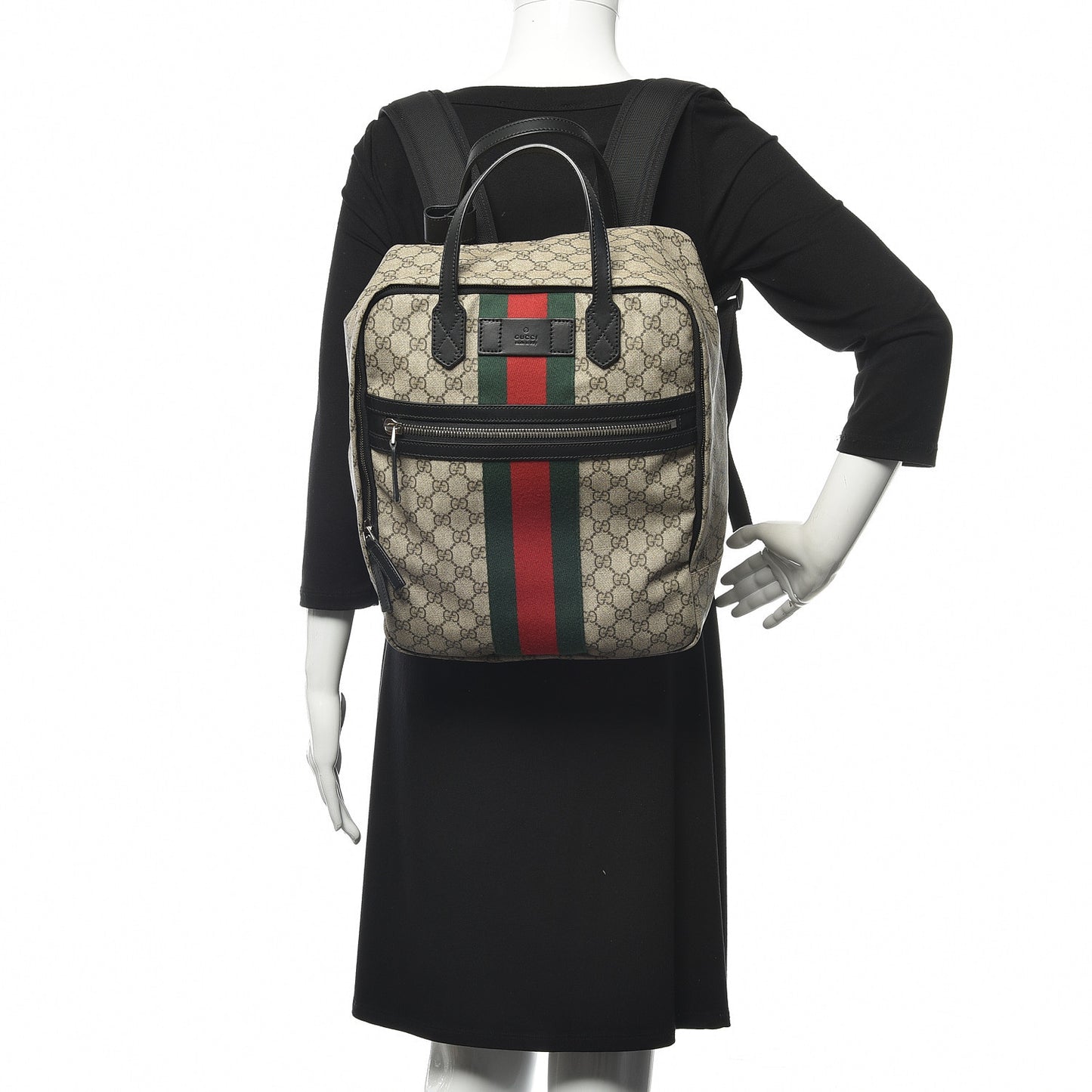 Soft GG Supreme Monogram Appia Calfskin Web Tote Backpack Beige Ebony Black