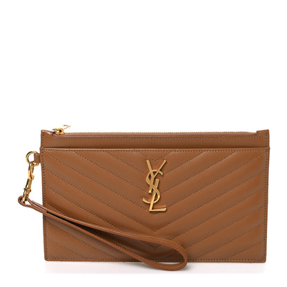 Saint Laurent Grain De Poudre Chevron Monogram Large Bill Pouch Dark Natural 1 of 7