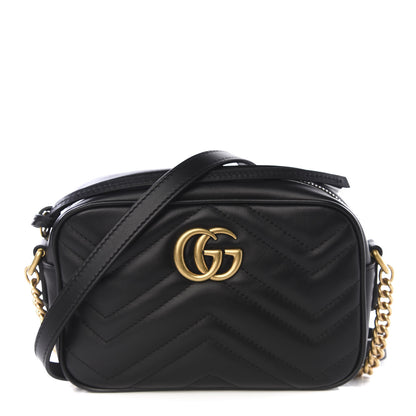 Gucci Calfskin Matelasse Mini GG Marmont Chain Shoulder Bag Black 1 of 8