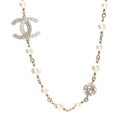 Chanel Pearl Crystal CC Short Necklace Gold 1 of 5