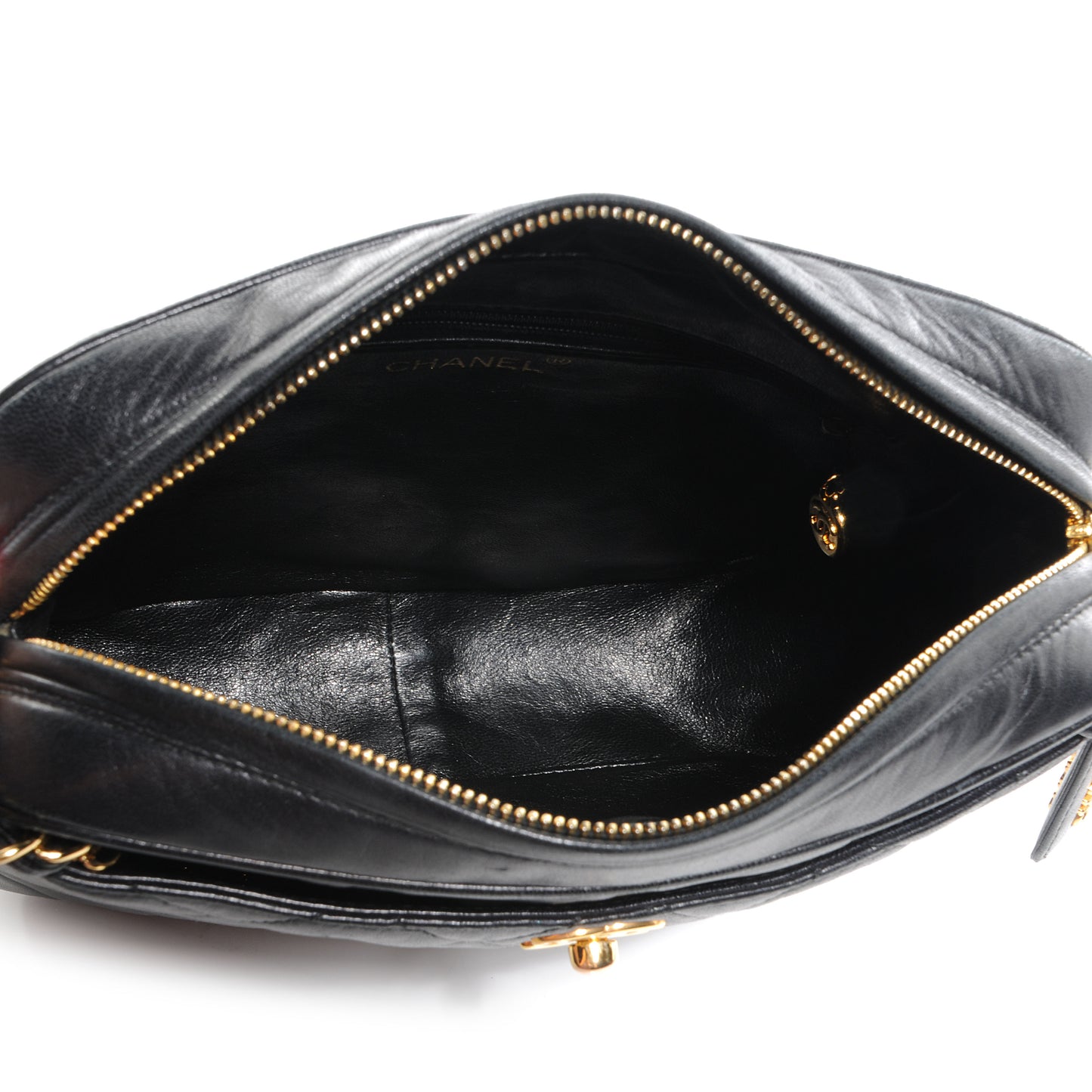 Quilted Lambskin Tassel Camera Case Black
