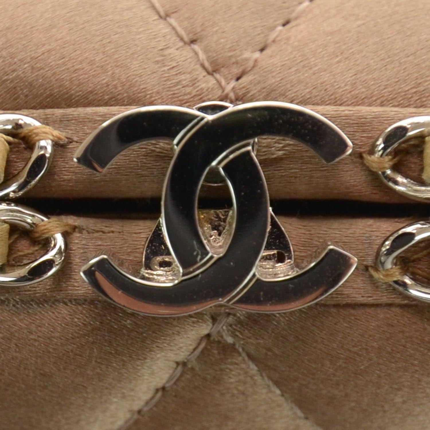 Chanel Satin Quilted Chain Around Clutch Beige 4 of 7