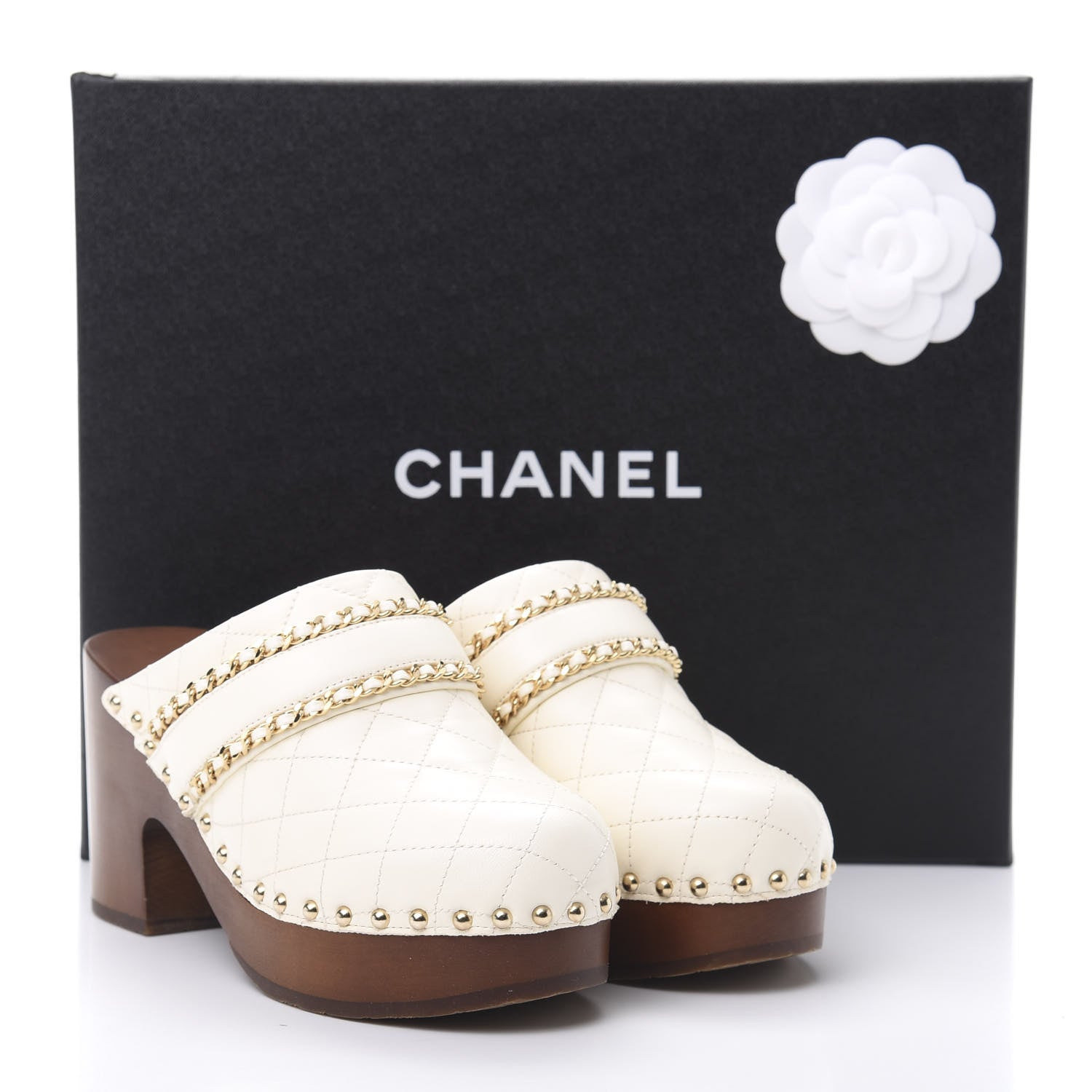 Chanel Lambskin Quilted Chain Clog Mules 35 Ivory 8 of 8