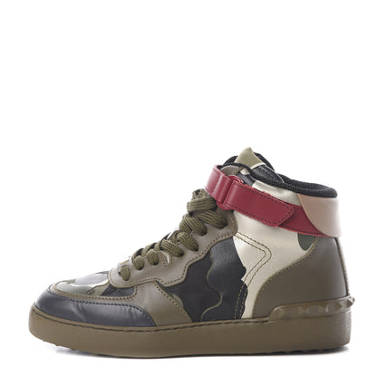 Valentino Garavani Calfskin Canvas Camouflage Rockstud Rock Be Sneakers 38 Olive 1 of 9