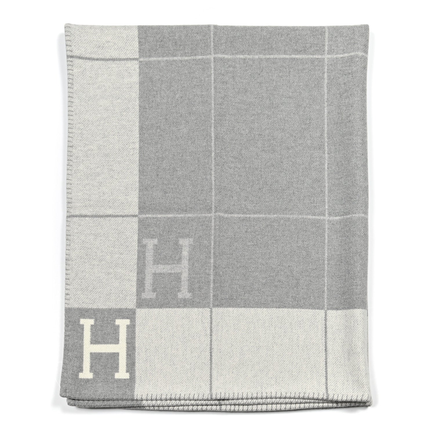 Hermes Wool Cashmere Avalon III Blanket Ecru Gris Clair 1 of 3