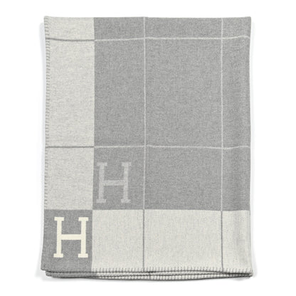 Hermes Wool Cashmere Avalon III Blanket Ecru Gris Clair 1 of 3