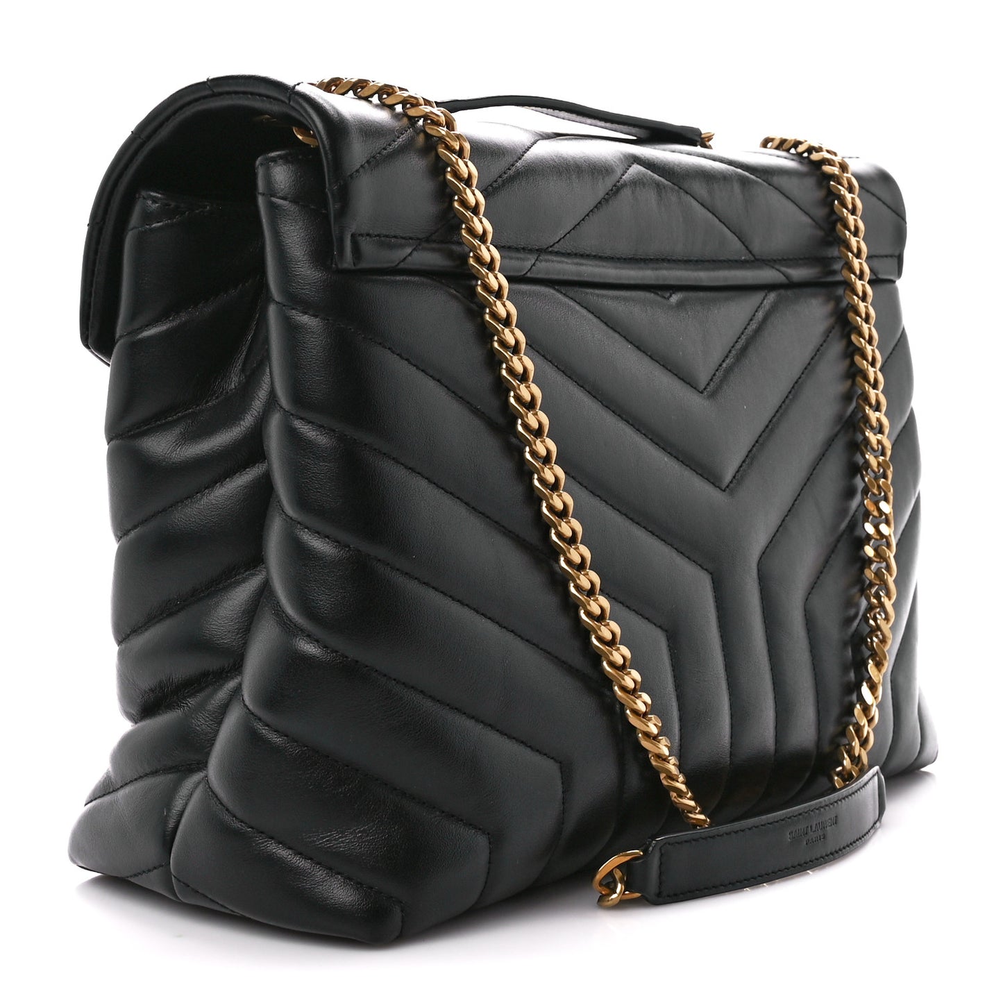 Calfskin Y Quilted Monogram Medium Loulou Chain Satchel Black