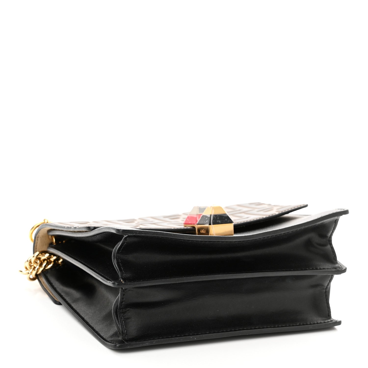 Fendi Vitello Liberty Bi-Color FF 1974 Embossed Small Kan I Shoulder Bag Black Maya 4 of 10