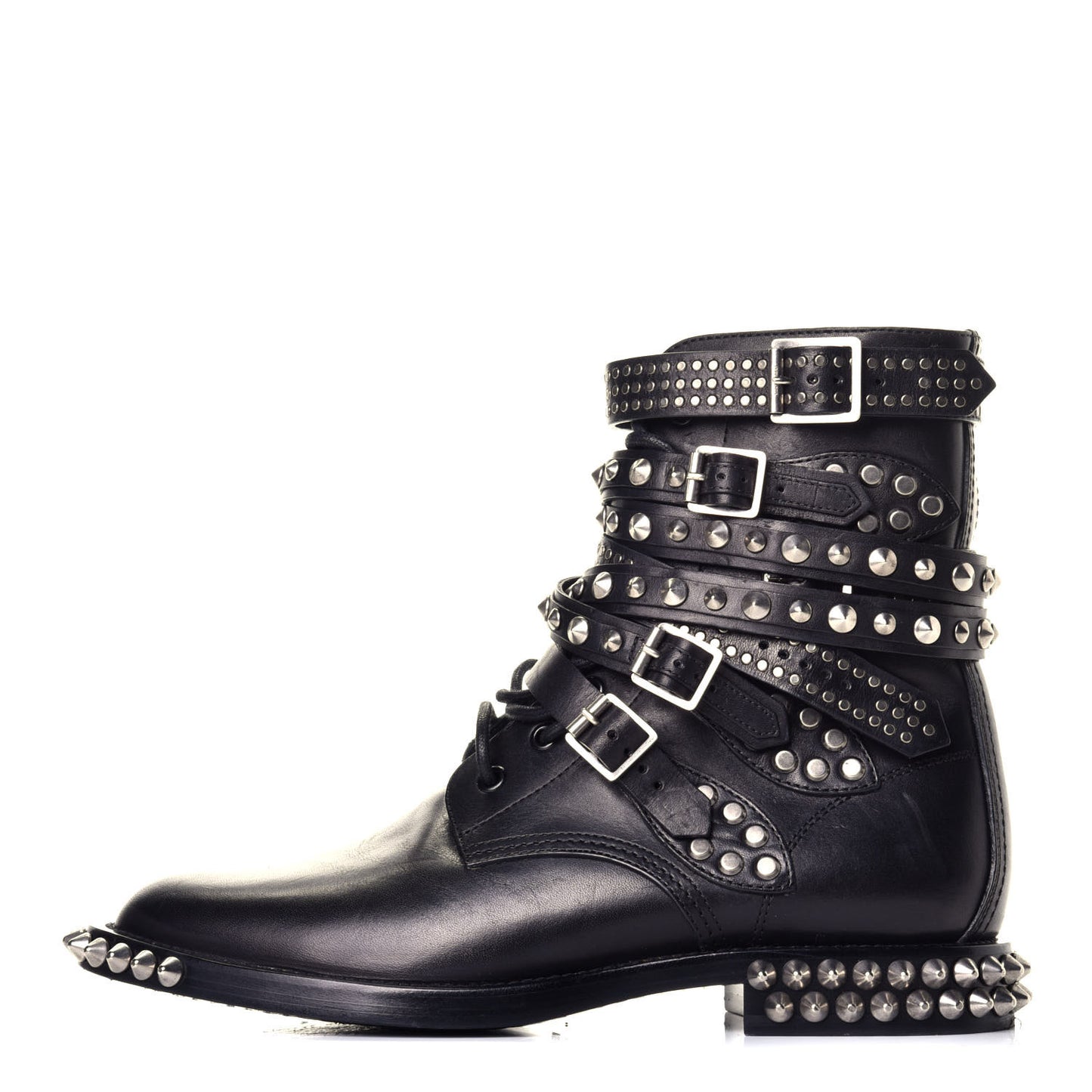 Smooth Calfskin Studded Womens Punk Ranger Boots 40 Black
