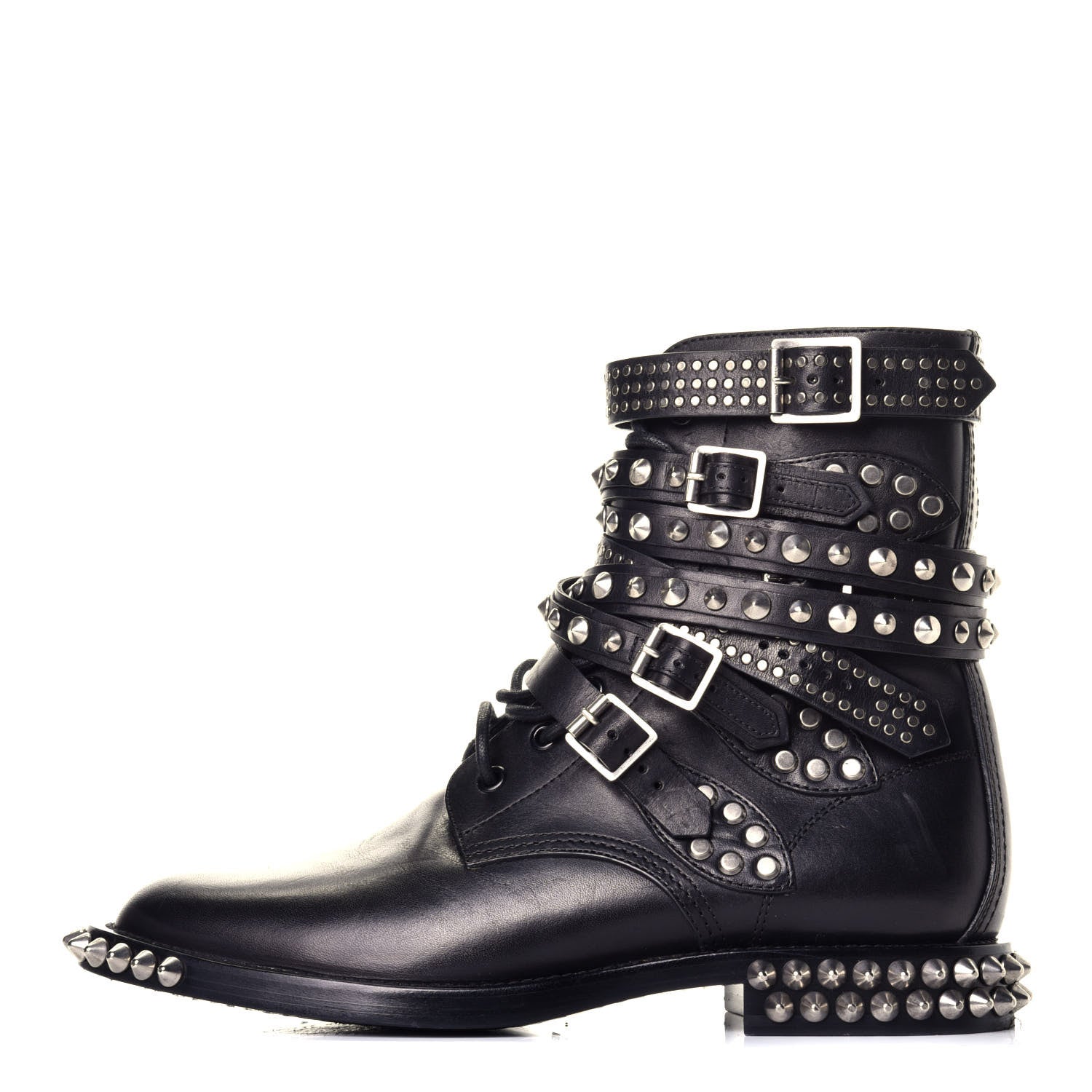 Saint Laurent Smooth Calfskin Studded Womens Punk Ranger Boots 40 Black 1 of 8