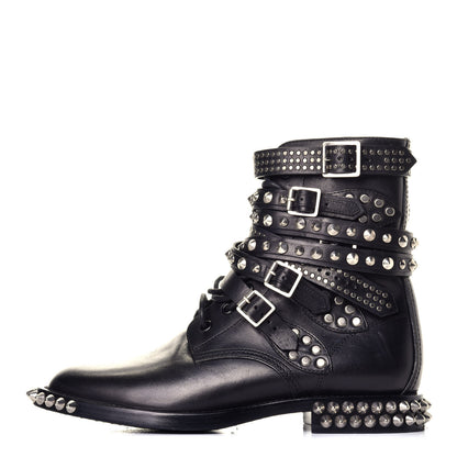 Saint Laurent Smooth Calfskin Studded Womens Punk Ranger Boots 40 Black 1 of 8