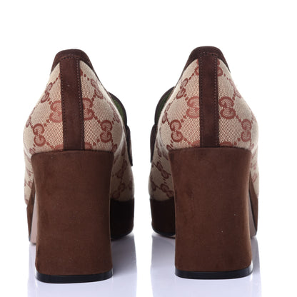 Gucci GG Monogram Suede Houdan Mid Heel Platform Loafers 41 Beige Ruggine Maroon 5 of 13
