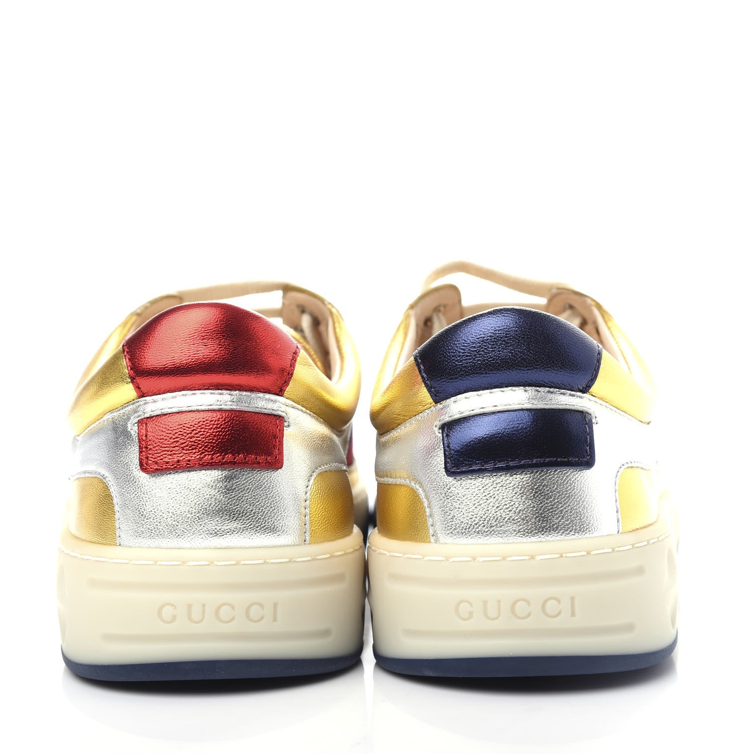 Gucci Metallic Nappa Web Mens Low Top Sneakers 8.5 Argento Oro Vecchio 7 of 11