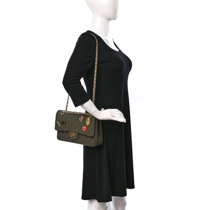 Chanel Canvas Quilted Coco Cuba Charms Medium Double Flap Khaki 2 of 9