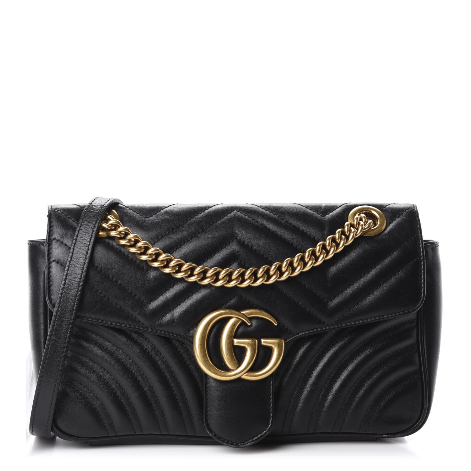 Gucci Calfskin Matelasse Small GG Marmont Shoulder Bag Black 1 of 10