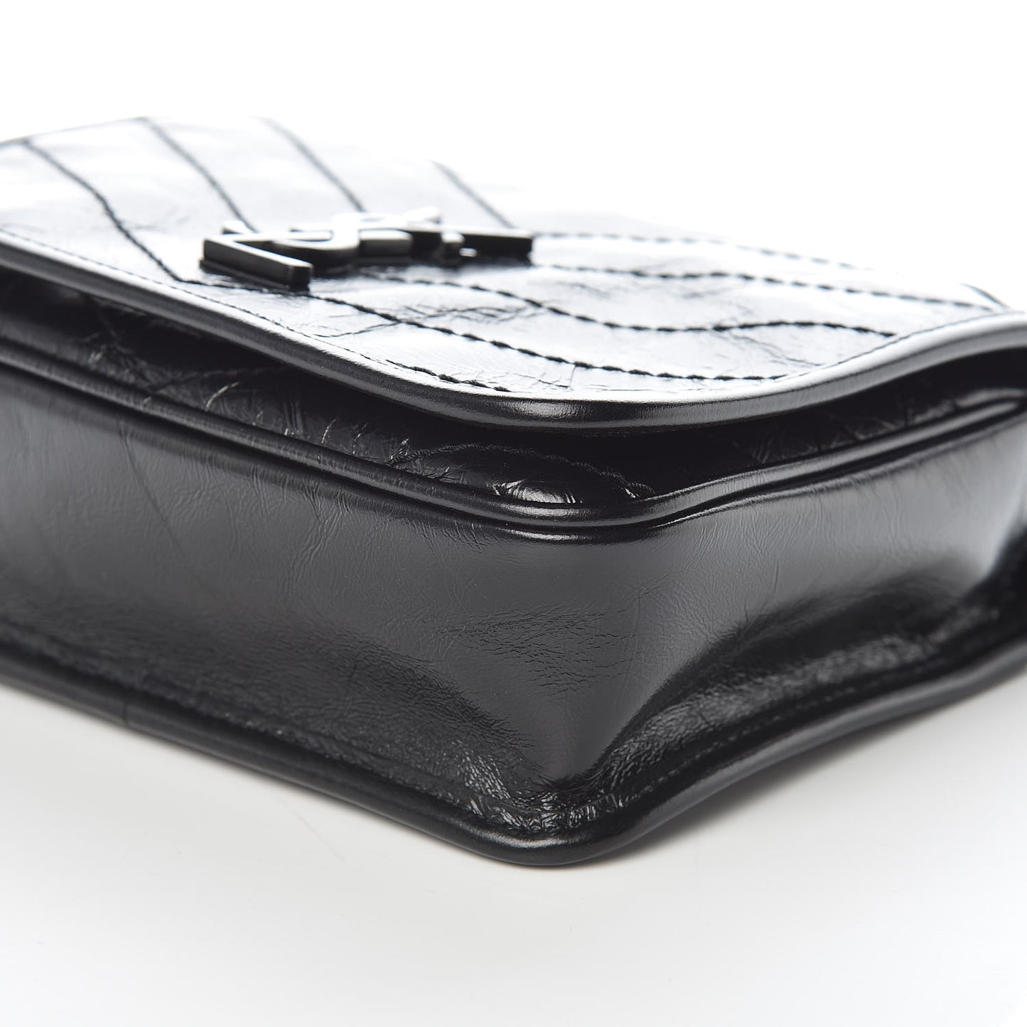 Crinkled Calfskin Matelasse Monogram Niki Chain Wallet Black
