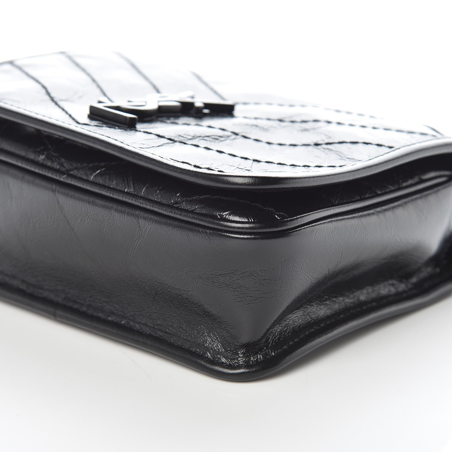 Saint Laurent Crinkled Calfskin Matelasse Monogram Niki Chain Wallet Black 6 of 9