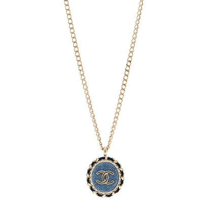Chanel Denim CC Pendant Necklace Gold Blue Black 1 of 6