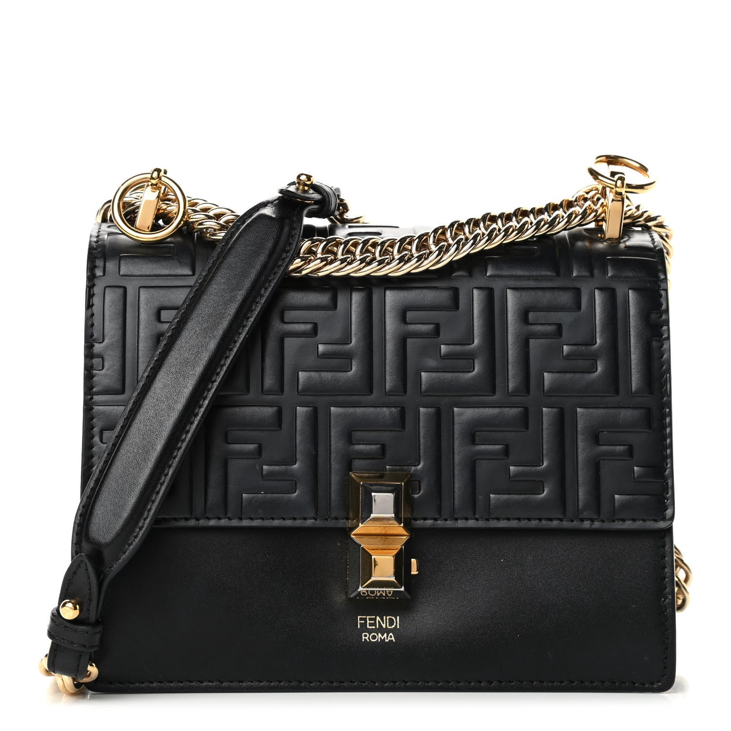 Vitello Liberty FF 1974 Embossed Small Kan I Shoulder Bag Black