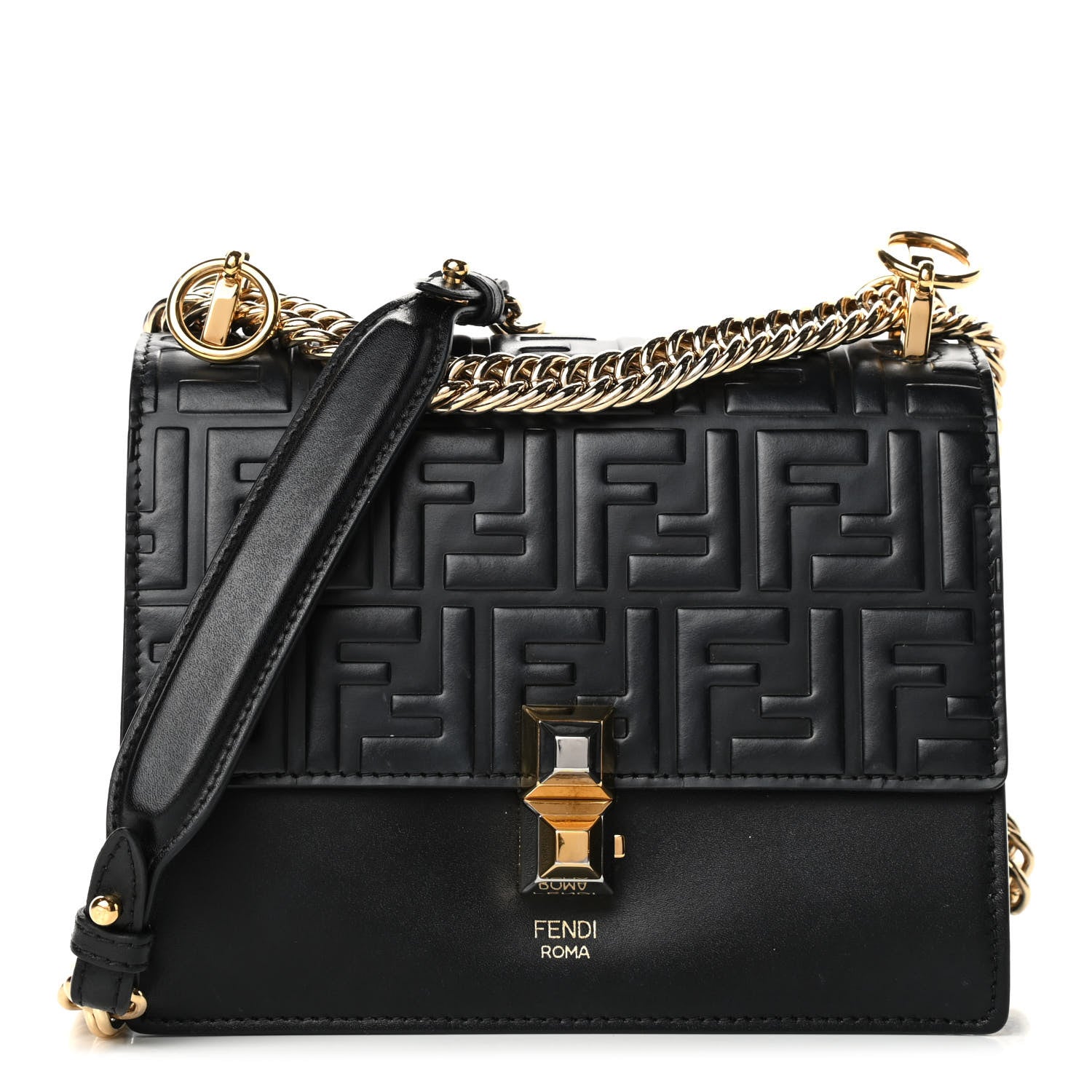 Fendi Vitello Liberty FF 1974 Embossed Small Kan I Shoulder Bag Black 1 of 4