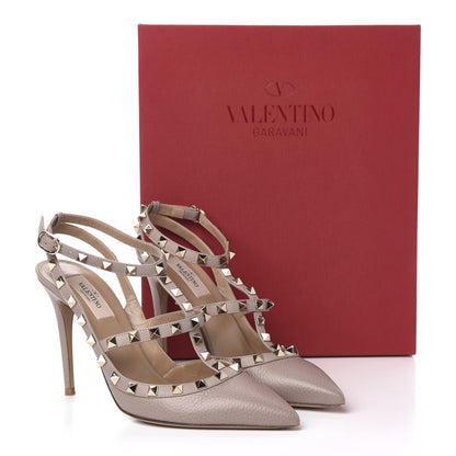Valentino Garavani Pebbled Calfskin Rockstud Ankle Strap Pumps 39.5 Poudre 11 of 11