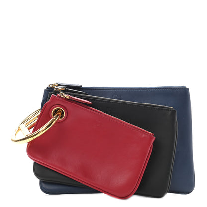 Fendi Vitello Century Opaco F is Fendi Tri-Color Triplette Pouch Set Fragola Black Blu Scuro 1 of 7