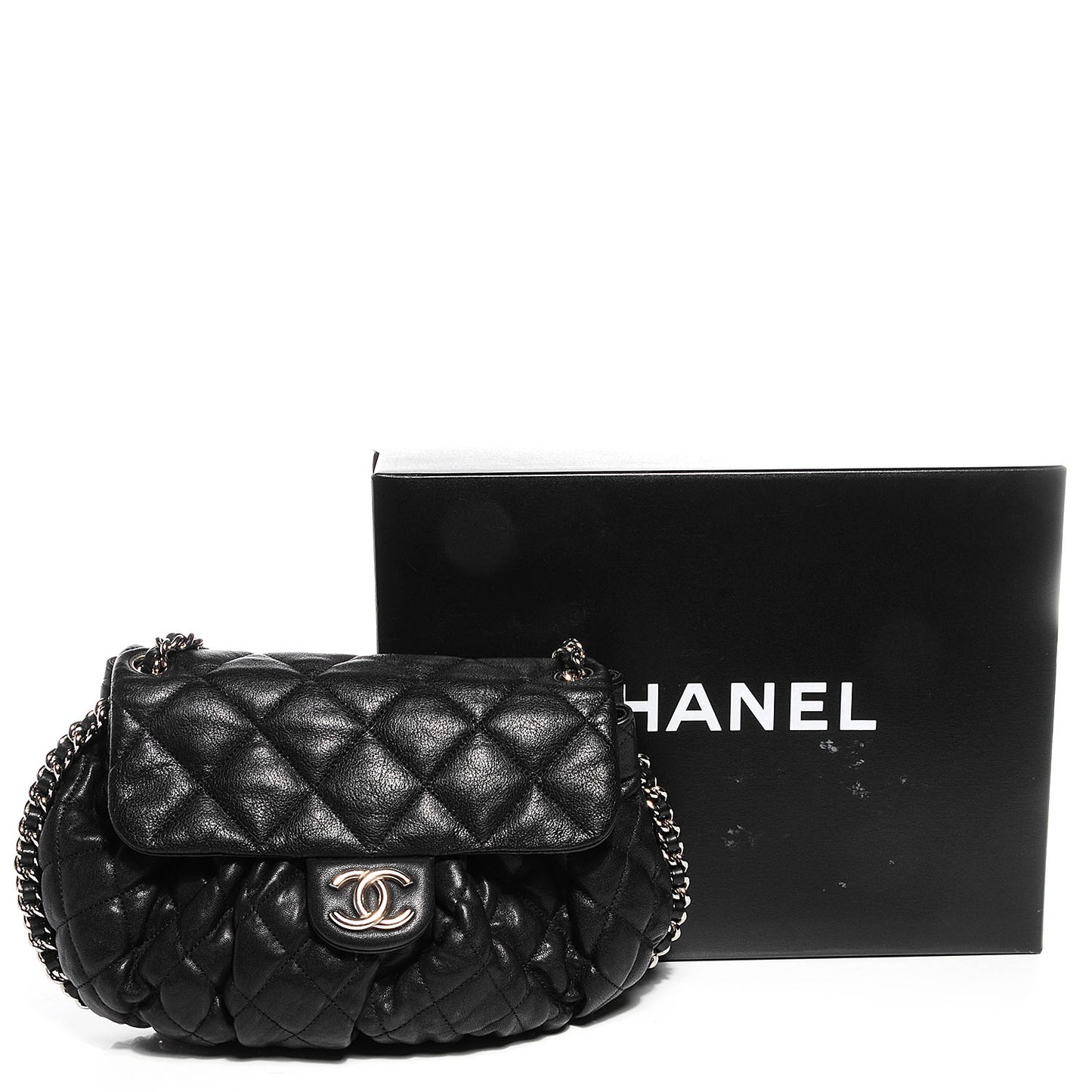 Washed Lambskin Chain Around Medium Messenger Black