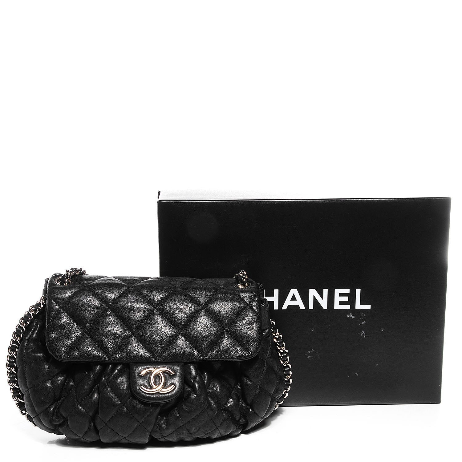 Chanel Washed Lambskin Chain Around Medium Messenger Black 5 of 9