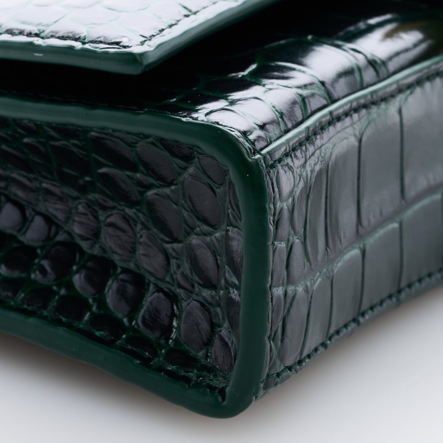 Balenciaga Shiny Calfskin Crocodile Embossed Hourglass Chain Bag Forest Green 7 of 8