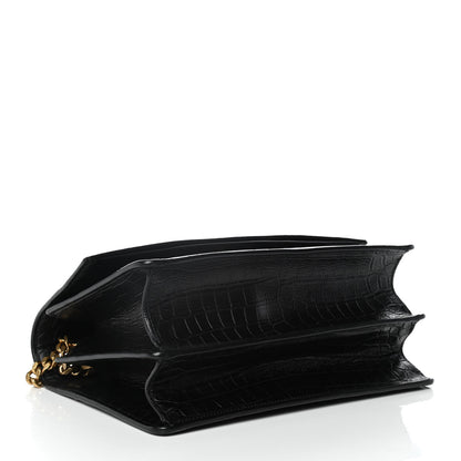 Saint Laurent Calfskin Crocodile Embossed Monogram Medium Sunset Black 3 of 10