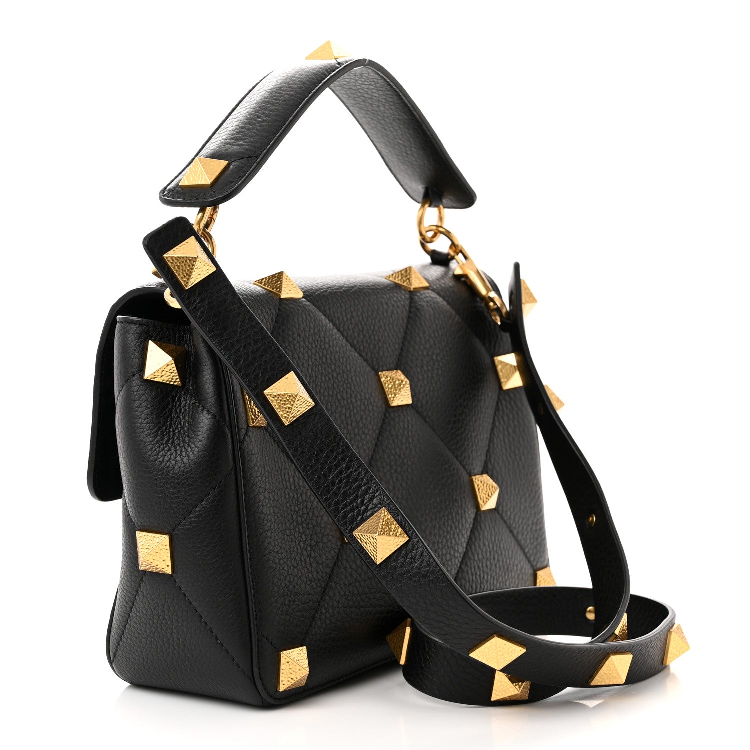 Valentino Garavani Grained Calfskin Large Roman Stud Shoulder Bag Black 3 of 9