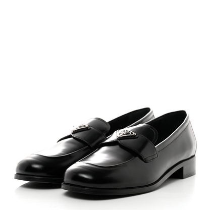 Prada Brushed Calfskin Metal Triangle Logo 20mm Loafers 40 Black 3 of 8