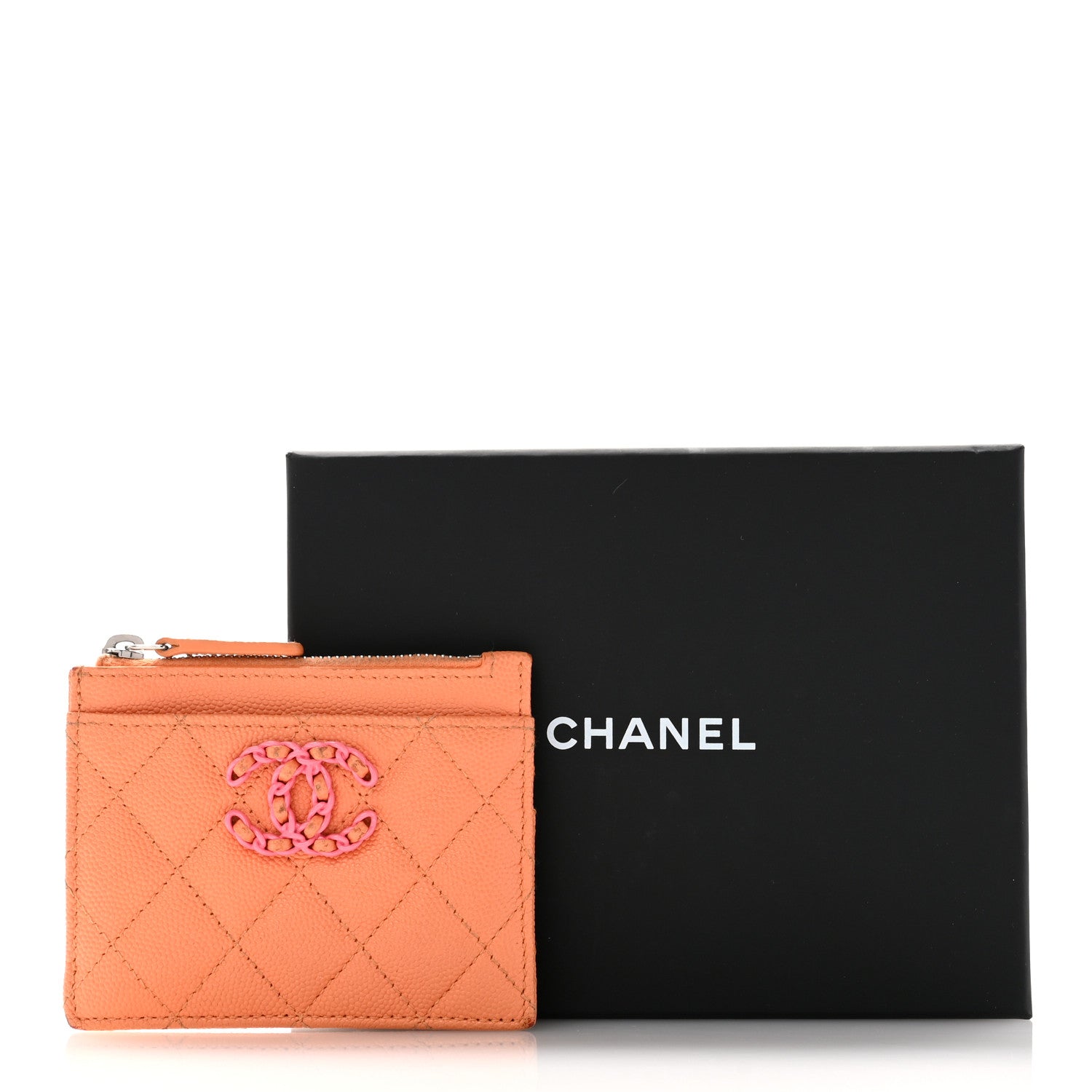 Chanel Caviar Flashy CC Zip Card Holder Orange Pink 12 of 12