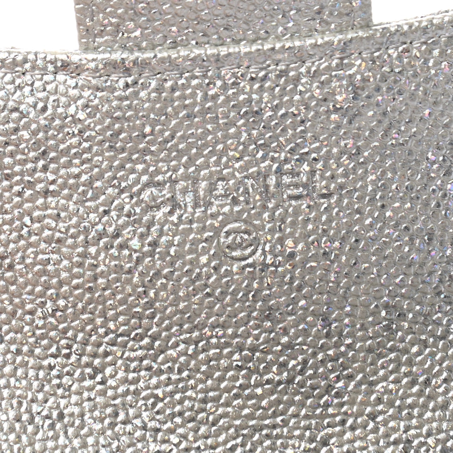 Glittered Metallic Caviar Quilted Flap Card Holder Wallet Silver