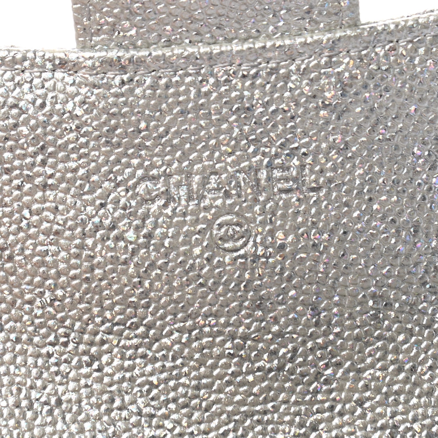 Chanel Glittered Metallic Caviar Quilted Flap Card Holder Wallet Silver 6 of 8