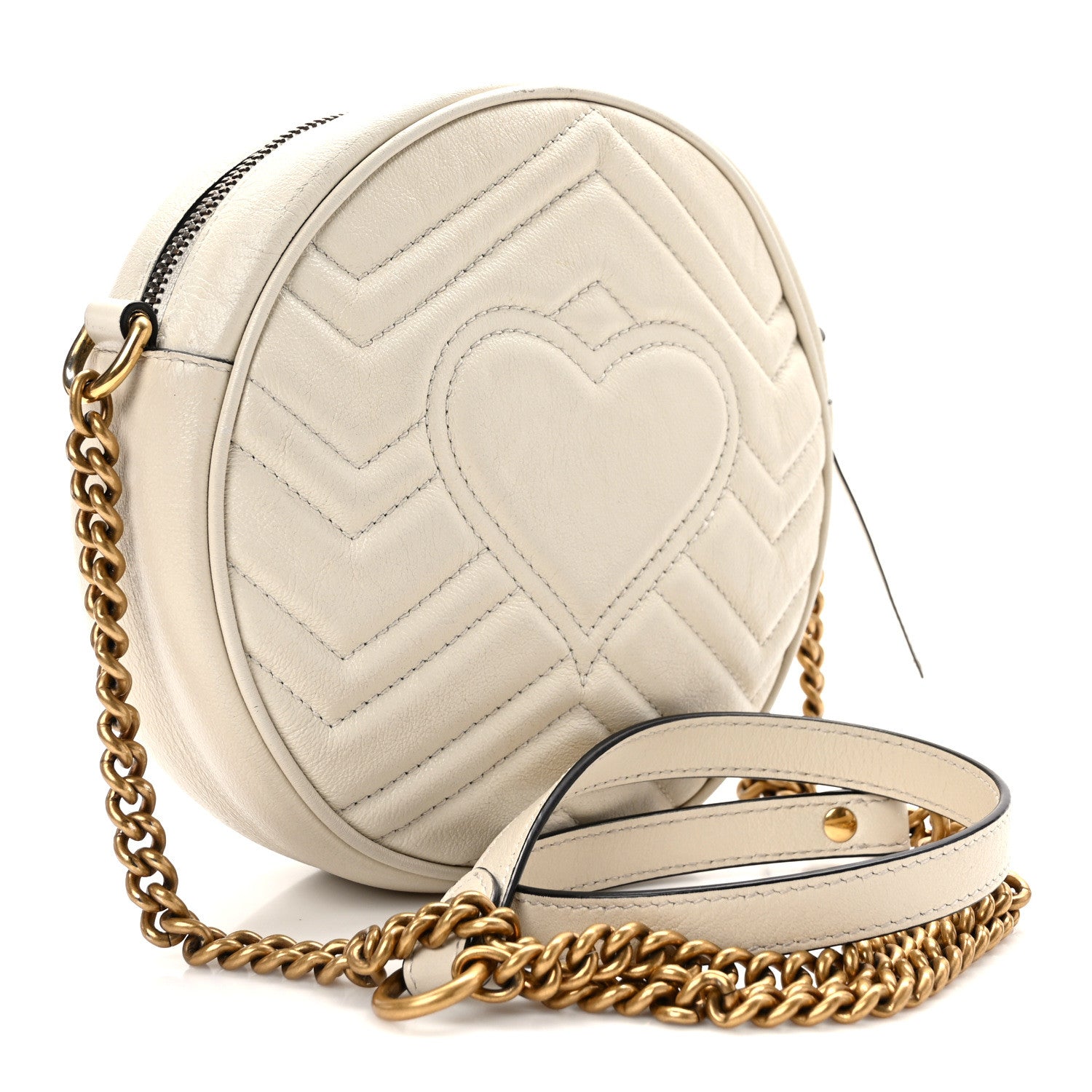 Gucci Calfskin Matelasse Mini GG Marmont Round Shoulder Bag White 3 of 15
