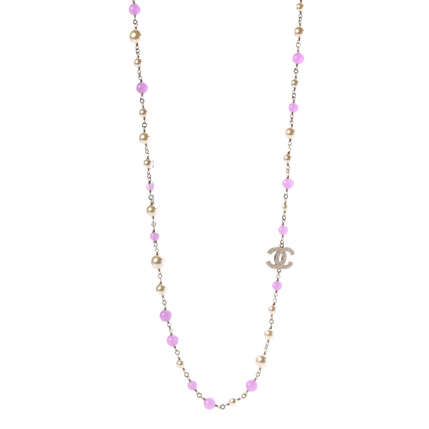 Chanel Pearl Beaded Enamel CC Long Necklace Gold Lilac 1 of 6