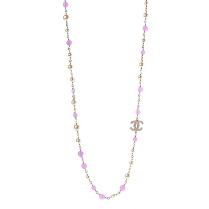 Chanel Pearl Beaded Enamel CC Long Necklace Gold Lilac 1 of 6