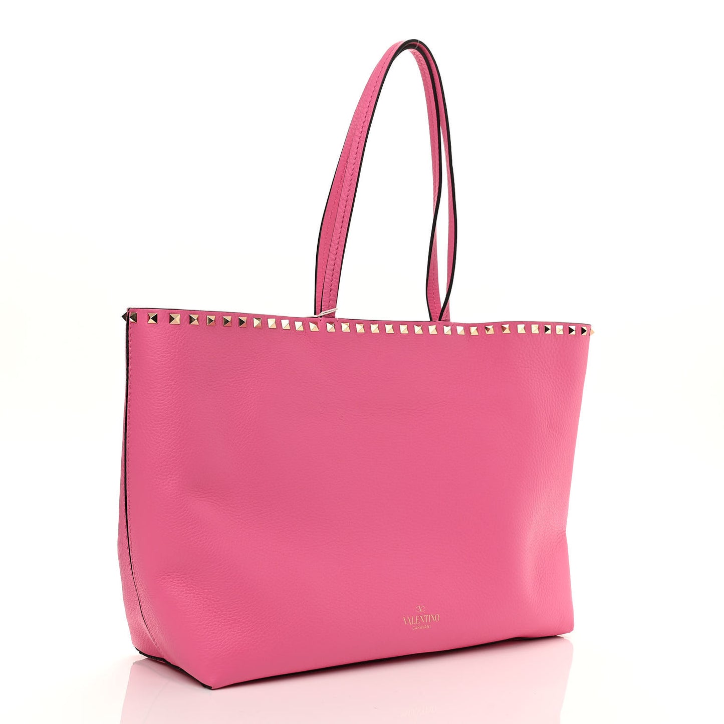 Grained Calfskin Rockstud Shoulder Tote Feminine Pink