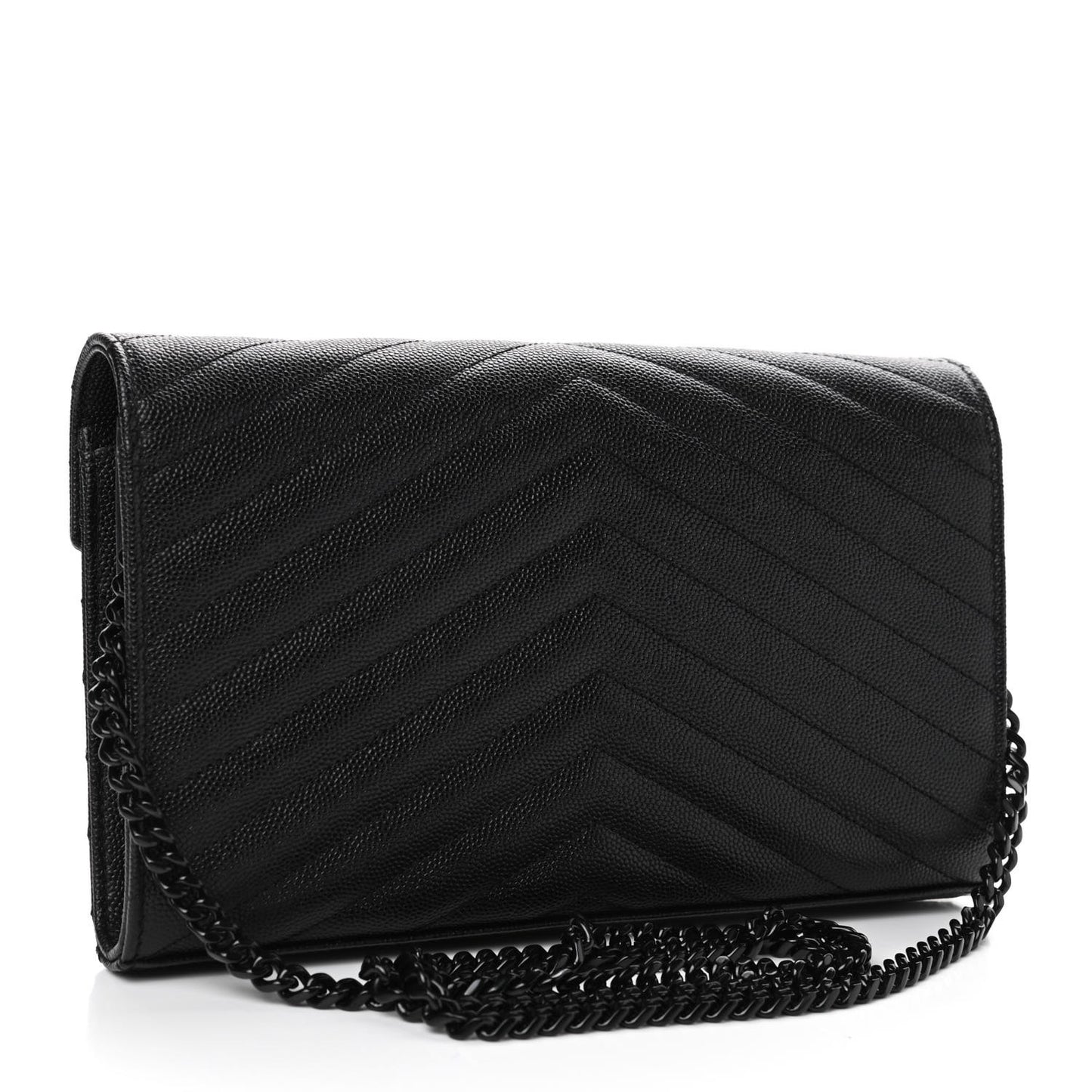 Grain De Poudre Matelasse Chevron Monogram Chain Wallet Black