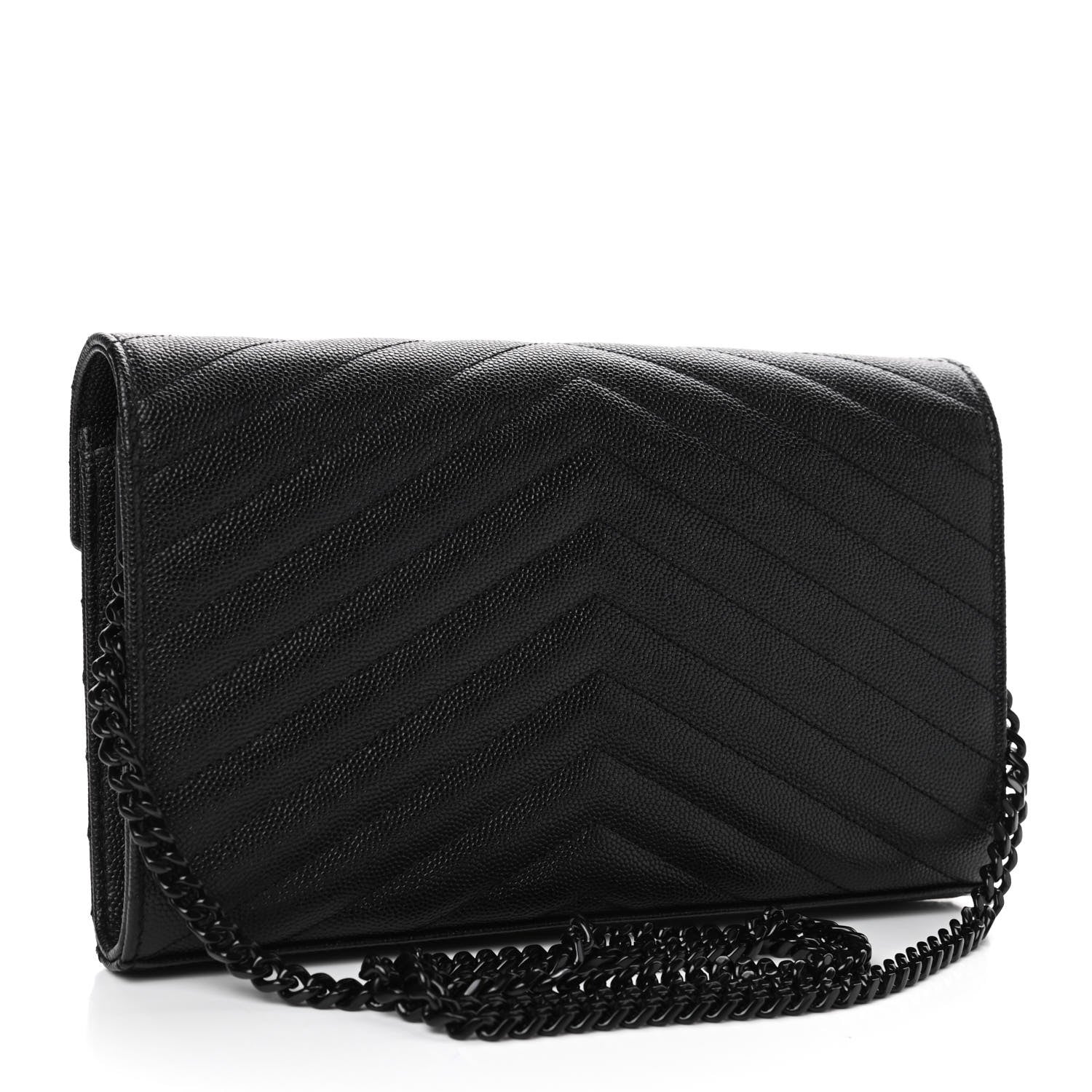 Saint Laurent Grain De Poudre Matelasse Chevron Monogram Chain Wallet Black 2 of 4
