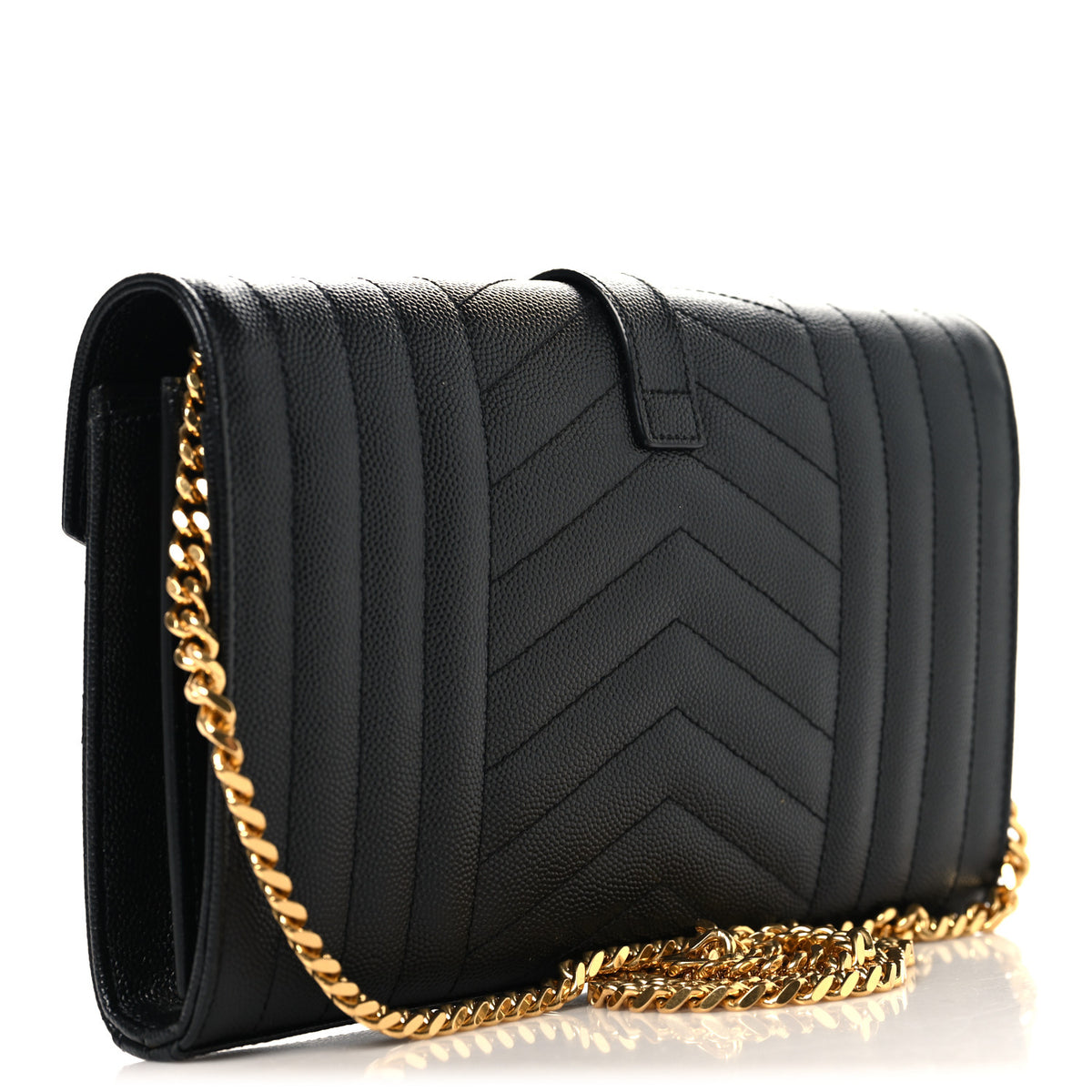 Grain De Poudre Mixed Matelasse Triquilt Monogram Chain Wallet Black