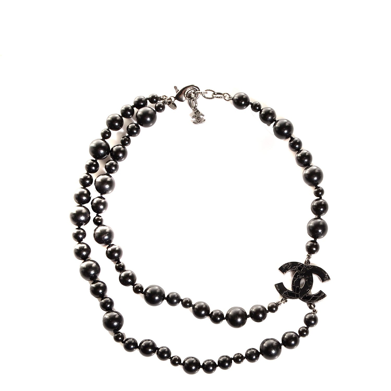 Chanel Glass Bead CC Map Short Necklace Ruthenium Black 1 of 6
