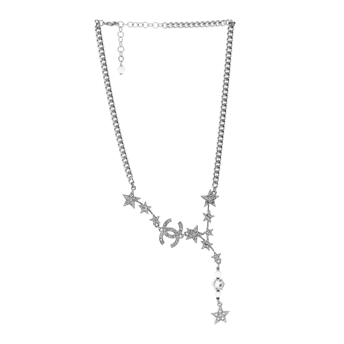 Crystal Pearl CC Star Necklace Silver