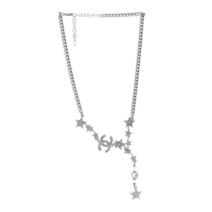 Chanel Crystal Pearl CC Star Necklace Silver 2 of 3